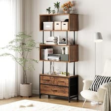 Image of Coleshome Shelves, Book Shelf with 5 Shelves, Bookcase with 3 Fabric Drawers,...