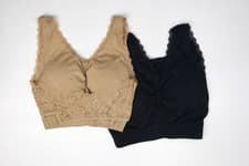 Image of Seamless Lace Bralette 2 Pack Black Beige Stretch Comfort Wireless SIZE - L