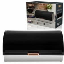 Image of TOWER LINEAR ROLL TOP BREAD BIN IN BLACK & ROSE GOLD STAINLESS STEEL T826000RB
