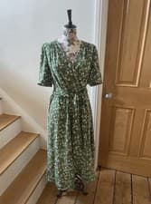 Image of ME + EM Floral Print Wrap maxi dress in leaf green white black New Tags