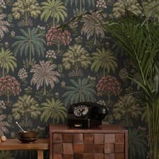Image of Holden Tropical Trees Wallpaper Roll 14291 Navy Elegant Botanical Feature Wall