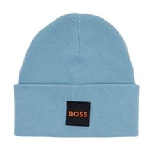 Image of Hugo Boss Men's Beanie Hat One Size Light blue Orange Logo Brand New