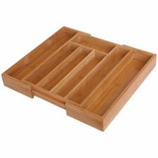 Image of Bamboo Expandable Wooden Cutlery Tray Holder Tidy Drawer Draw Organiser Storage
