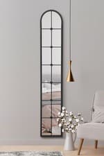 Image of Arched Framed Slim Wall - Leaner Window Mirror in Gold And Black 2 Sizes