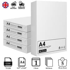 Image of OFFICE A4 WHITE PAPER 80 GSM PRINTER COPIER 5 REAMS OF 500 SHEETS - 1 - 10 REAMS