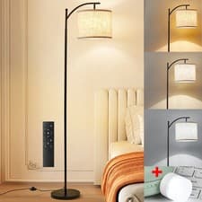 Image of Floor Lamp Free Standing Light + Bulb Linen Shade Remote Control Bedroom Black