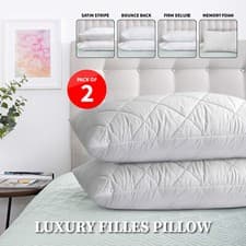 Image of Pack Of 2 Pillows Large Soft Bounce Back Memory Foam Firm Deluxe Striped Pillows