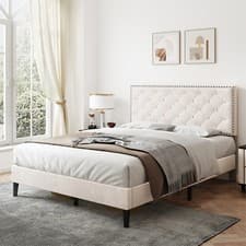 Image of 4ft6 Double Bed Frame Upholstered Platform Bed Frame with Adjustable Headboard
