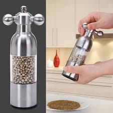 Image of Kitchen Stainless Steel Salt Pepper Mill Grinder Clear Manual Tool Adjustable