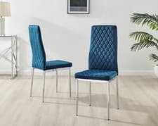 Image of Furniturebox Set of 4 / 6 MILAN Velvet Hatched Chrome Metal Padded Dining Chairs
