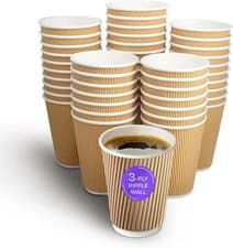 Image of Disposable Ripple Triple walled Paper Coffee Cup Brown Cups with/without Lids
