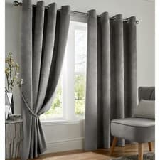 Image of Contemporary Velvet Blackout Plain Soft Readymade Lined Ring Top Eyelet Curtains