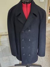 Image of Mens Wool Blend Overcoat, Navy Blue With Quilted Lining
