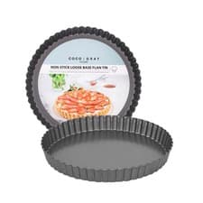 Image of 1 Round Non Stick Fluted Flan Baking Tin Loose Bottom Flan Dish Tart Quiche 23cm
