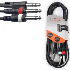 Image of 6.35mm 1/4" Stereo TRS Jack to 2 x 6.35mm 1/4" Mono Jack Insert Cable / Y Lead