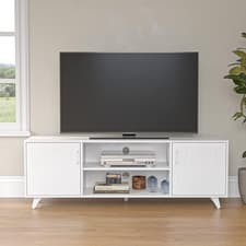 Image of TV Stand Cabinet 120cm Media Console 2 Doors Storage Shelves Living Room White