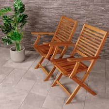 Image of Charles Bentley FSC® 100% Acacia Wooden Pair Foldable Outdoor Dining Armchairs