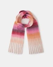 Image of Accessorize fluffy stripe scarf BNWT Pink purple peach cream rrp £26 - NEW