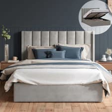 Image of Emilie Ottoman Gas Lift Storage Wing Bed Frame Plush Velvet Fabric - UK