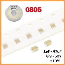 Image of 0805 SMD/SMT Capacitors 1pF - 47uF NPO, X7R 6.3-50V ±10% Tolerance Range 100 pcs