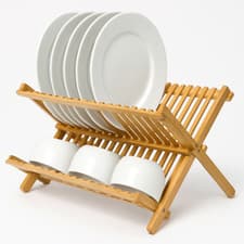 Image of Bamboo Dish Drainer Kitchen Plates Rack Cutlery Stand Folding Dish Drying Rack