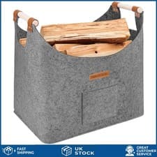 Image of Durable XL Felt Log Basket with Reinforced Handle - Perfect for Firewood & More