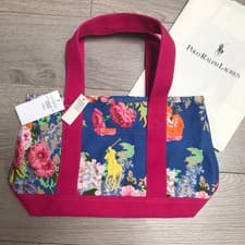 Image of Polo Ralph Lauren Canvas School Tote MD Bag Floral Blue & Pink Print RRP £85