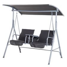 Image of Outsunny 2 Person Covered Patio Swing with Pivot Table & Storage Console Grey