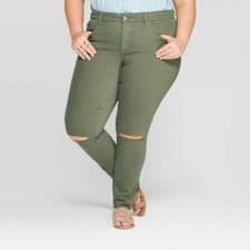 Image of -New Universal Thread Jegging Jean Womens Green Ripped Distressed Raw Hem Sz 26