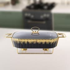 Image of Casserole Tray Buffet Dish Tray Food Warmer with Stand Ceramic Chafer Chafing