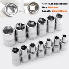 Image of 1/4" Impact Socket Adapter Square 4mm-14mm Hexagon Hex Bit Holder Converter