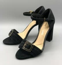 Image of NEW Clarks "Curtain Shine" Ladies Black Suede Block Heel Sandals UK 5.5 D 