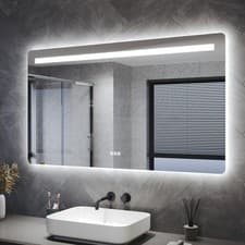 Image of Illuminated Large LED Bathroom Mirror with Shaver Socket Anti-fog 1400x800mm