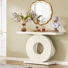 Image of 100cm Console Table with Geometric Base,Wood Entryway Sofa Table for Living Room