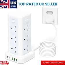 Image of Tower Extension Lead 12 Socket 3 USB 3Type C With Indicator & Surge Protection