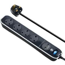 Image of Black Extension Lead with USB 2M 4 Gang Surge Protected - Masterplug SRGLSU42PB