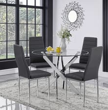Image of 100cm Round Glass 4 Seater Dining Table and Chairs for Kitchen & Dining Room