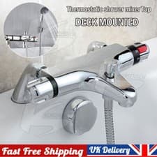 Image of UK Modern Thermostatic Bath Shower Mixer Taps Deck Mounted Chrome Valve Bar Tap
