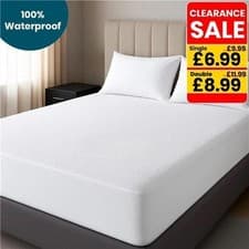 Image of Waterproof Terry Towel Mattress Protector Fitted Sheet Bed Cover Non-Allergenic