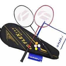 Image of Badminton Racket Set Lightweight Carbon Fibre 24lbs Strings with Shuttlecocks