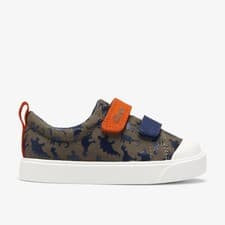 Image of Clarks Boys City Path Toddler Khaki Print Canvas,Riptape Textile Casual