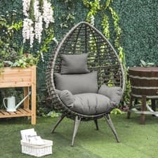 Image of eardop PE Wicker Rattan Chair w/ Thick Cushions 4 Legs Outdoor Seat Egg Garden