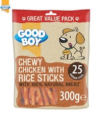 Image of GOODBOY PAWSLEY & CO VALUE PACK DOG TREATS CHEWY CHICKEN WITH RICE STICKS 300G