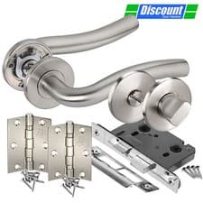 Image of Brushed Stainless Steel Bathroom Door Handle Packs with Wave Lever Door Handles