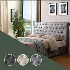Image of "Sleigh Chesterfield Diamante Tufted Bed - Elegant Upholstered Luxury Furniture"