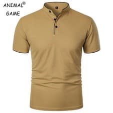 Image of Men Polo Shirt Summer Short Sleeve Solid Color Casual Trendy Loose Basic Top