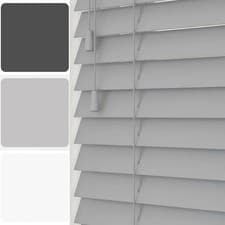 Image of MADE TO MEASURE FAUX WOOD 50MM VENETIAN BLINDS SLATS STRING GREY WHITE