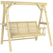 Image of Outsunny 3 Seater Wooden Garden Swing Chair with Side Tables
