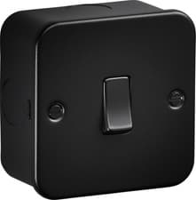 Image of Black Metal Clad 10AX Single 1 Gang 2 Way Light Switch Heavy Duty Industrial