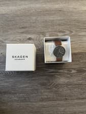 Image of Skagen 40mm Silver Stainless Steel Case with Brown Leather Watch | RRP £129